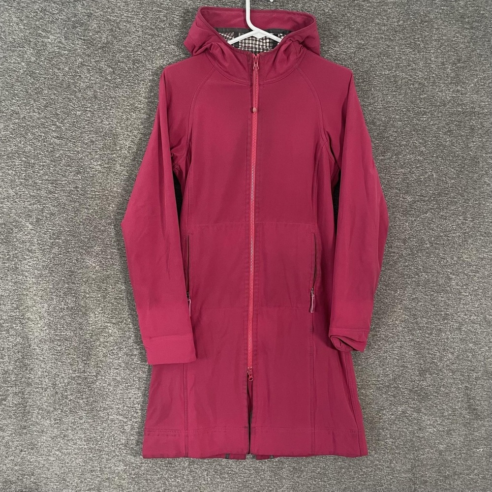 Lululemon Jacket Womens 4 Pink Hooded Long Softshell Coat Lined Zip Athletic